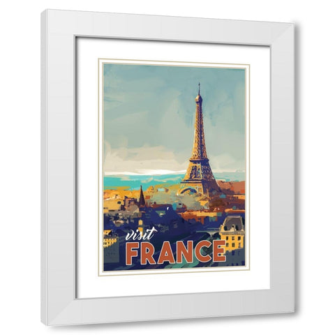 Visit France White Modern Wood Framed Art Print with Double Matting by P.S. Art