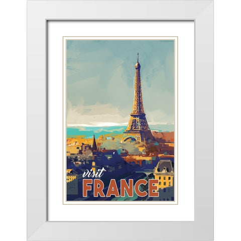 Visit France White Modern Wood Framed Art Print with Double Matting by P.S. Art