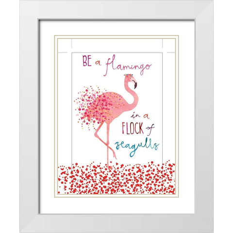 Flamingo in a Flock of Seagulls White Modern Wood Framed Art Print with Double Matting by P.S. Art