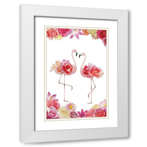 Couple of Flamingos White Modern Wood Framed Art Print with Double Matting by P.S. Art
