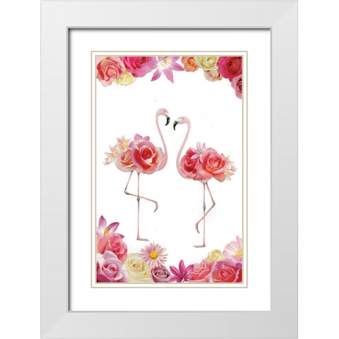 Couple of Flamingos White Modern Wood Framed Art Print with Double Matting by P.S. Art