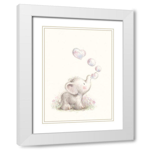 Baby Elephant with Bubbles White Modern Wood Framed Art Print with Double Matting by P.S. Art