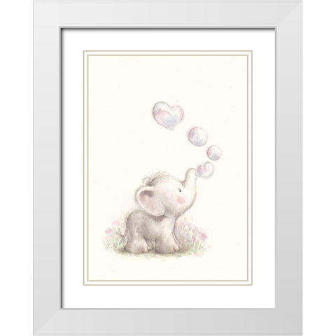 Baby Elephant with Bubbles White Modern Wood Framed Art Print with Double Matting by P.S. Art