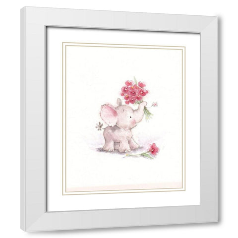 Baby Elephant with Flowers II White Modern Wood Framed Art Print with Double Matting by P.S. Art