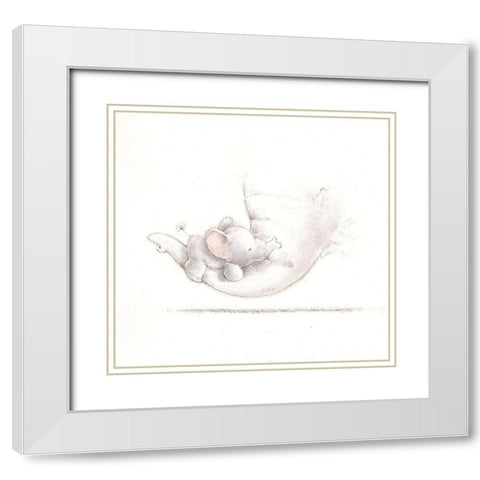 Baby Elephant White Modern Wood Framed Art Print with Double Matting by P.S. Art