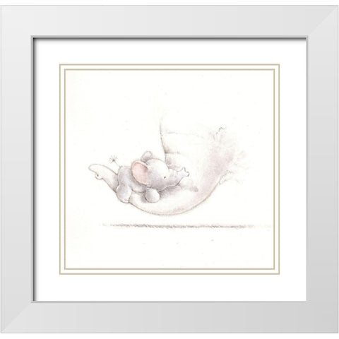 Baby Elephant White Modern Wood Framed Art Print with Double Matting by P.S. Art