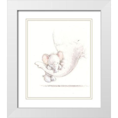 Baby Elephant II White Modern Wood Framed Art Print with Double Matting by P.S. Art