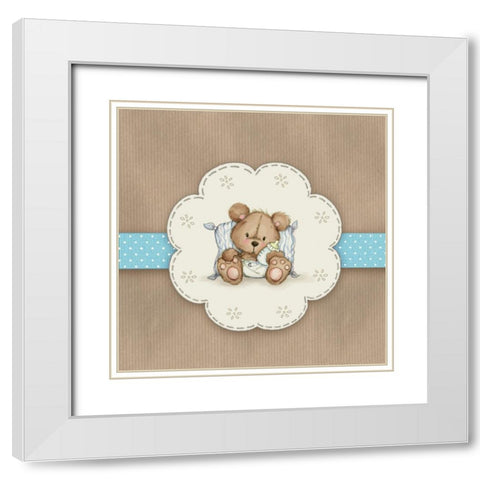 Baby Bear White Modern Wood Framed Art Print with Double Matting by P.S. Art