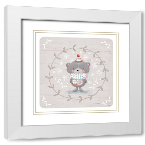 Winter Baby Bear White Modern Wood Framed Art Print with Double Matting by P.S. Art