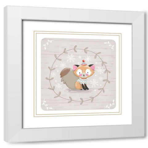 Winter Baby Fox White Modern Wood Framed Art Print with Double Matting by P.S. Art