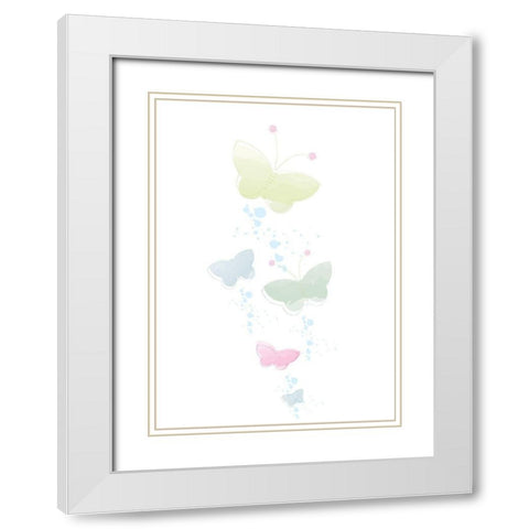 Pastel Butterflies White Modern Wood Framed Art Print with Double Matting by P.S. Art