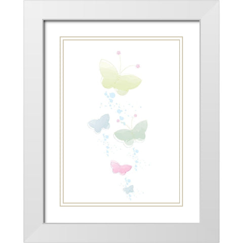 Pastel Butterflies White Modern Wood Framed Art Print with Double Matting by P.S. Art