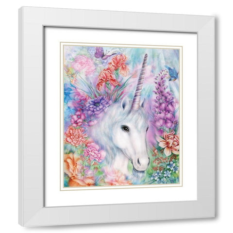 Floral Unicorn White Modern Wood Framed Art Print with Double Matting by P.S. Art