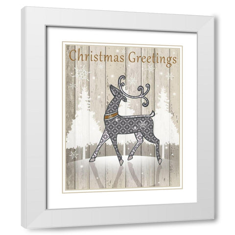 Christmas Greetings White Modern Wood Framed Art Print with Double Matting by P.S. Art