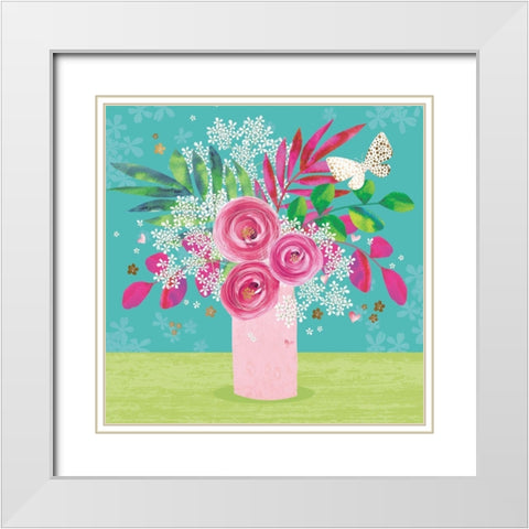 Floral in Vase White Modern Wood Framed Art Print with Double Matting by P.S. Art