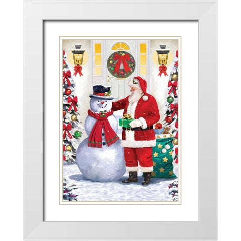 Santa and Friend White Modern Wood Framed Art Print with Double Matting by P.S. Art