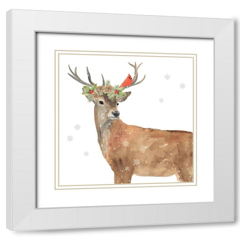 Seasonal Deer White Modern Wood Framed Art Print with Double Matting by P.S. Art