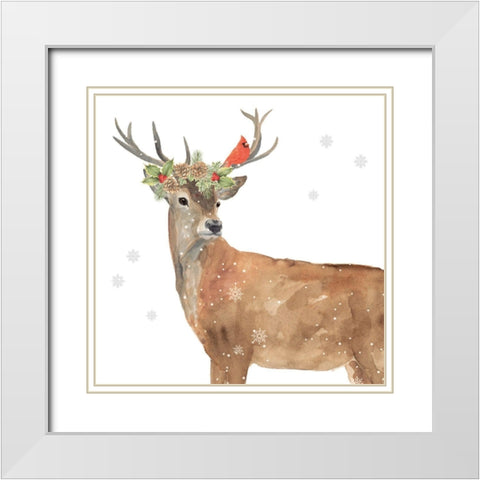 Seasonal Deer White Modern Wood Framed Art Print with Double Matting by P.S. Art