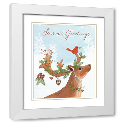 Seasons Greetings White Modern Wood Framed Art Print with Double Matting by P.S. Art