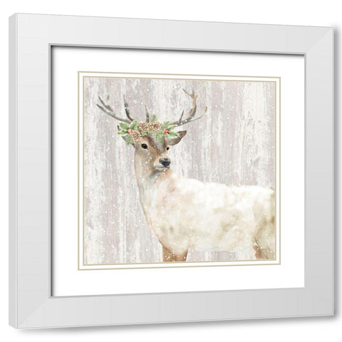 Holiday Deer White Modern Wood Framed Art Print with Double Matting by P.S. Art