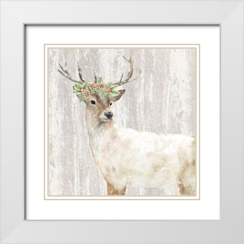 Holiday Deer White Modern Wood Framed Art Print with Double Matting by P.S. Art