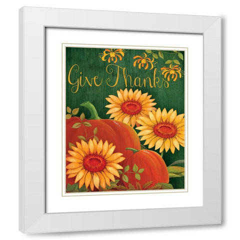 Give Thanks Floral White Modern Wood Framed Art Print with Double Matting by P.S. Art