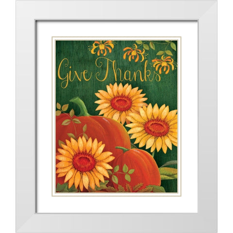 Give Thanks Floral White Modern Wood Framed Art Print with Double Matting by P.S. Art