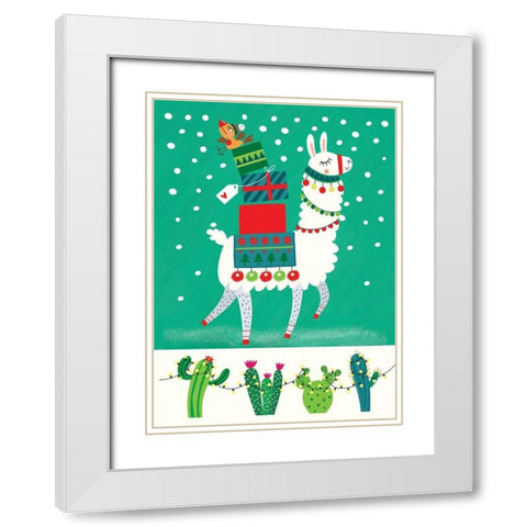 Llama Christmas White Modern Wood Framed Art Print with Double Matting by P.S. Art