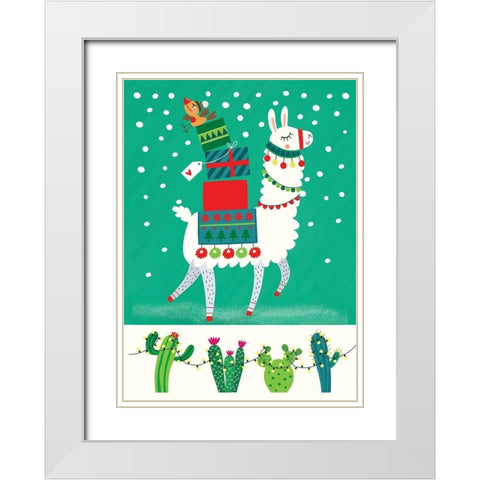 Llama Christmas White Modern Wood Framed Art Print with Double Matting by P.S. Art