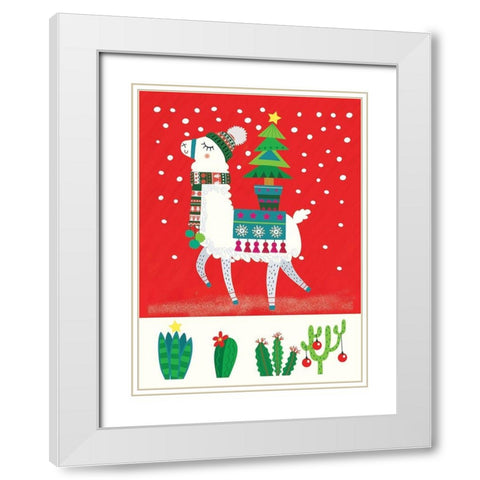 Llama Christmas II White Modern Wood Framed Art Print with Double Matting by P.S. Art