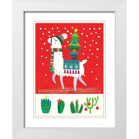 Llama Christmas II White Modern Wood Framed Art Print with Double Matting by P.S. Art