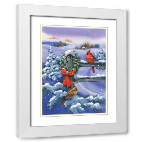 Christmas Cardinal White Modern Wood Framed Art Print with Double Matting by P.S. Art