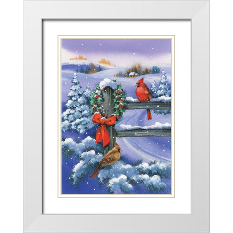 Christmas Cardinal White Modern Wood Framed Art Print with Double Matting by P.S. Art