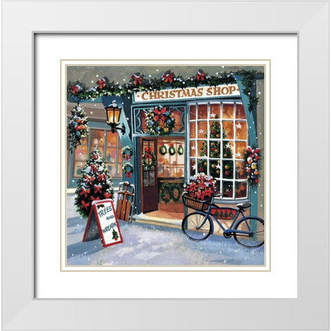 Christmas Shop White Modern Wood Framed Art Print with Double Matting by P.S. Art