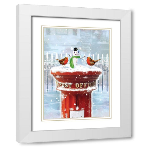 Post Office Snowman White Modern Wood Framed Art Print with Double Matting by P.S. Art