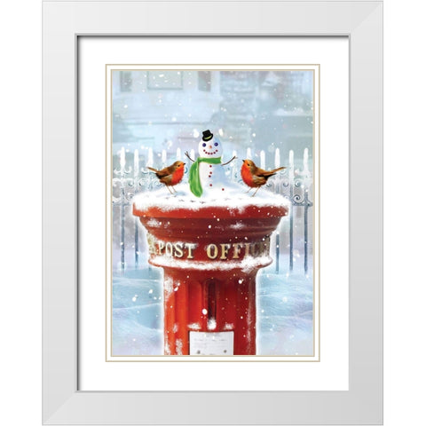 Post Office Snowman White Modern Wood Framed Art Print with Double Matting by P.S. Art