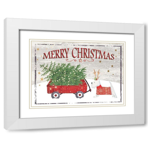 Merry Christmas Wagon White Modern Wood Framed Art Print with Double Matting by P.S. Art