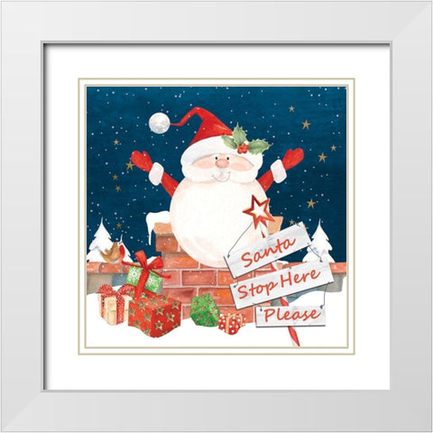 Santa Stop Here White Modern Wood Framed Art Print with Double Matting by P.S. Art