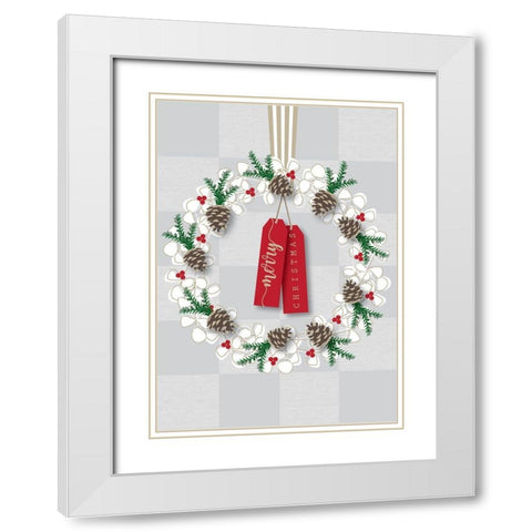Merry Christmas Wreath White Modern Wood Framed Art Print with Double Matting by P.S. Art