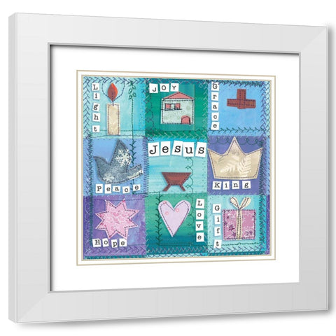 Jesus Birth Collage White Modern Wood Framed Art Print with Double Matting by P.S. Art