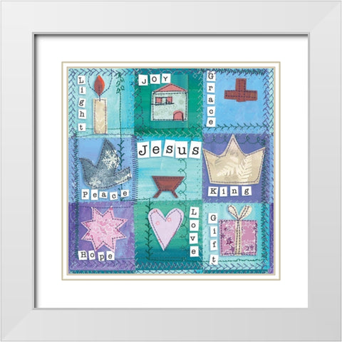 Jesus Birth Collage White Modern Wood Framed Art Print with Double Matting by P.S. Art