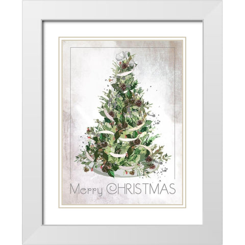 Merry Christmas White Modern Wood Framed Art Print with Double Matting by P.S. Art