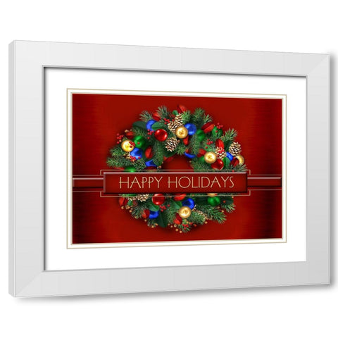 Happy Holidays White Modern Wood Framed Art Print with Double Matting by P.S. Art