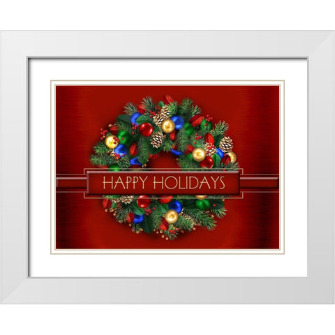Happy Holidays White Modern Wood Framed Art Print with Double Matting by P.S. Art