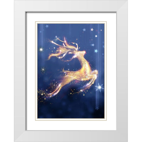 On Reindeer White Modern Wood Framed Art Print with Double Matting by P.S. Art