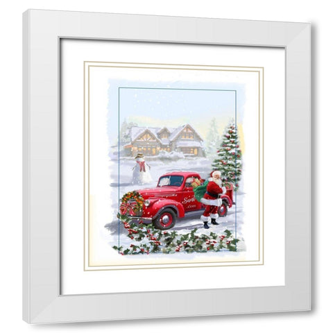 Santa Delivery White Modern Wood Framed Art Print with Double Matting by P.S. Art