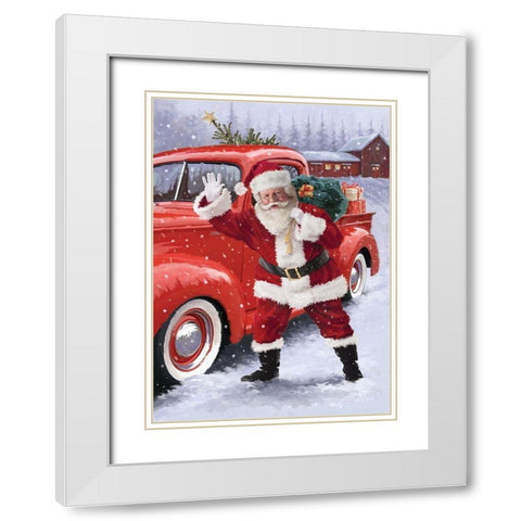 Waving Santa White Modern Wood Framed Art Print with Double Matting by P.S. Art