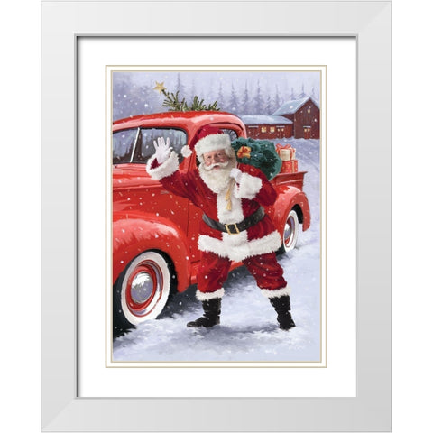 Waving Santa White Modern Wood Framed Art Print with Double Matting by P.S. Art
