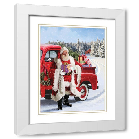 Santa Gift White Modern Wood Framed Art Print with Double Matting by P.S. Art