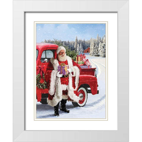 Santa Gift White Modern Wood Framed Art Print with Double Matting by P.S. Art